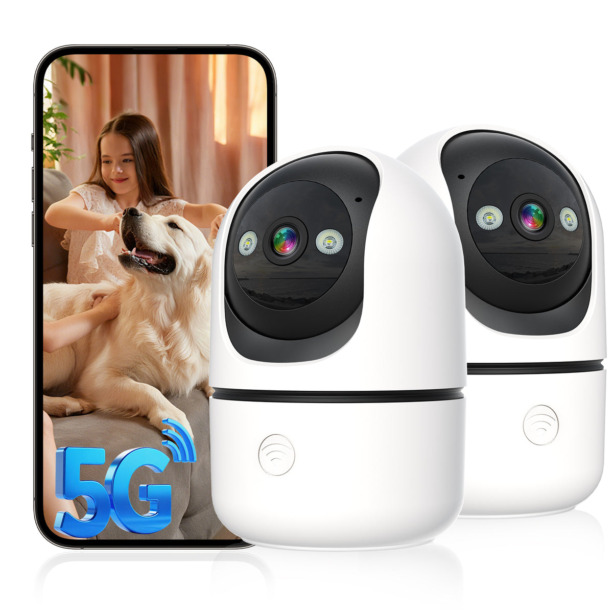 Indoor Security Camera 2 Packs, 2K 5G WiFi Baby/Pet/Dog/Nanny Cameras for Home Security, 360 PTZ Security Cameras with US Servers Phone App, 911 One-Tap Call,AI Smart Detection