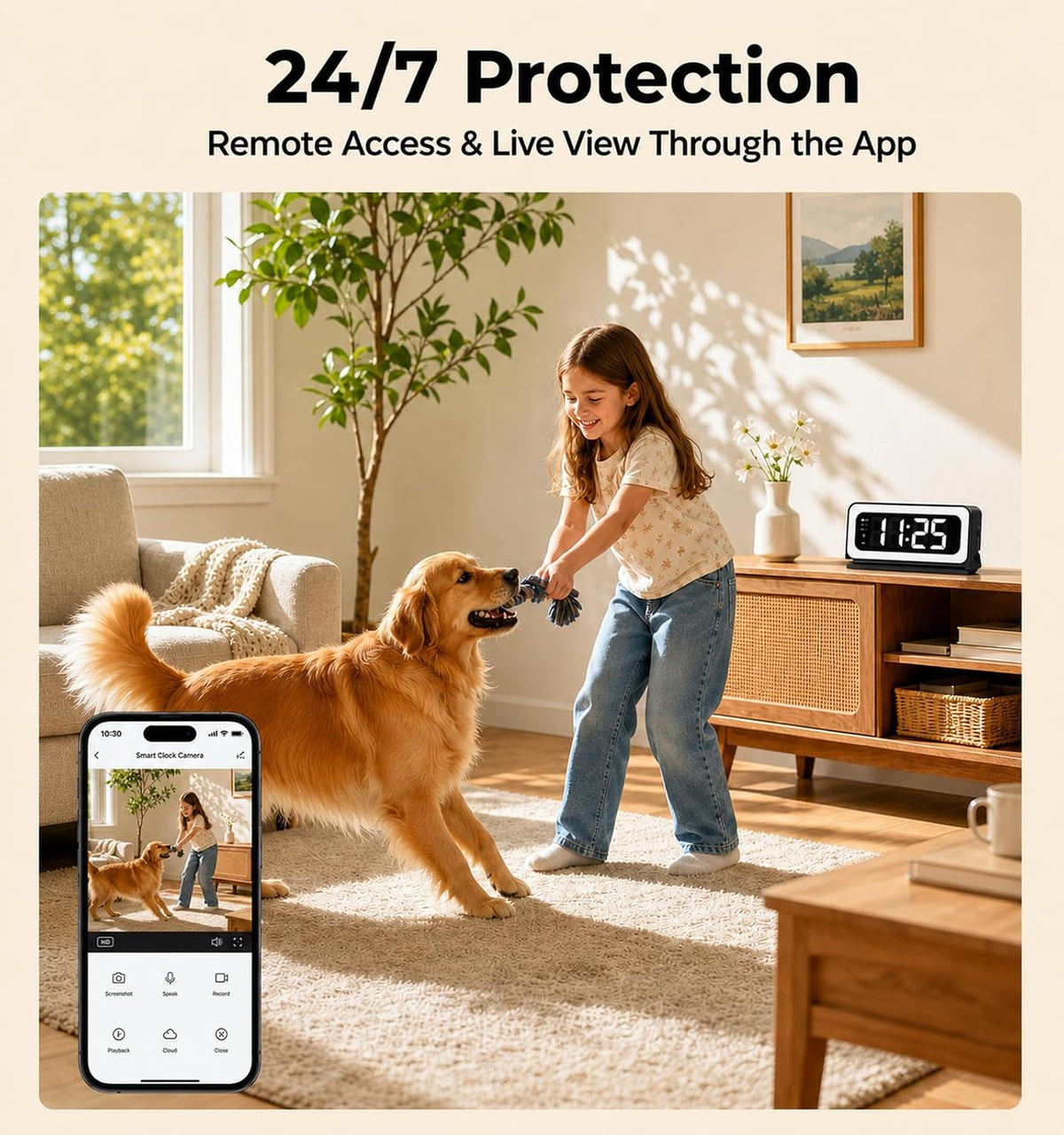 Clock Camera 2K, 5Ghz & 2.4Ghz WiFi Indoor Security Camera with Alarm, Full Colored Night Vision, Smart Motion Detection, Local Storage