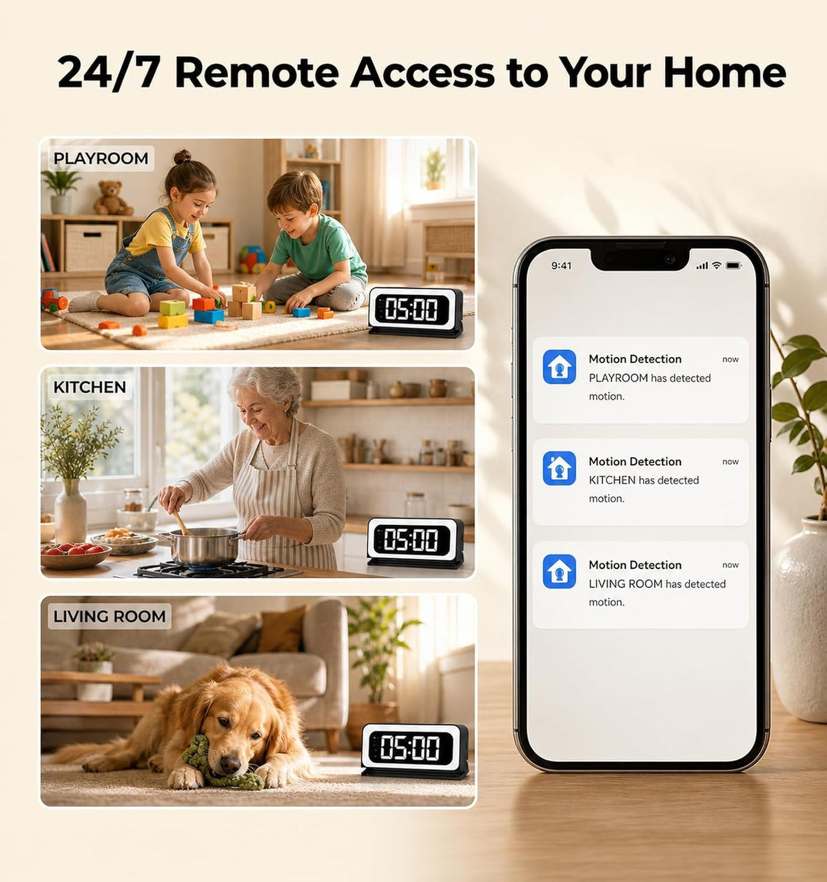 Clock Camera 2K, 5Ghz & 2.4Ghz WiFi Indoor Security Camera with Alarm, Full Colored Night Vision, Smart Motion Detection, Local Storage
